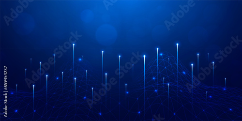 Abstract digital technology futuristic big data blue background, Cyber nano information communication, innovation future tech data, internet network connection, circuit board line dot illustration 3d