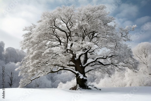 Tree covered in snow. Generative AI