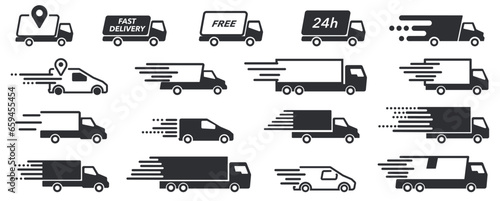 Express delivery trucks icons set. Fast delivery truck. Delivery service icons.