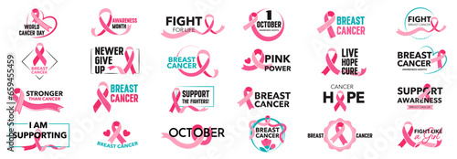 Breast cancer awareness month pink. Illustration vector set