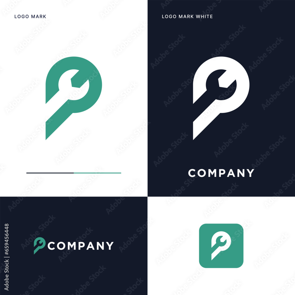 P wrench Logo Vector Icon Illustration Design P wrench Logo Vector Icon Illustration Design
