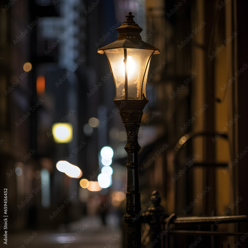 Old vintage street lamp lantern at night