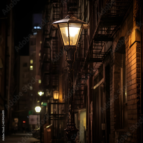 Old vintage street lamp lantern at night