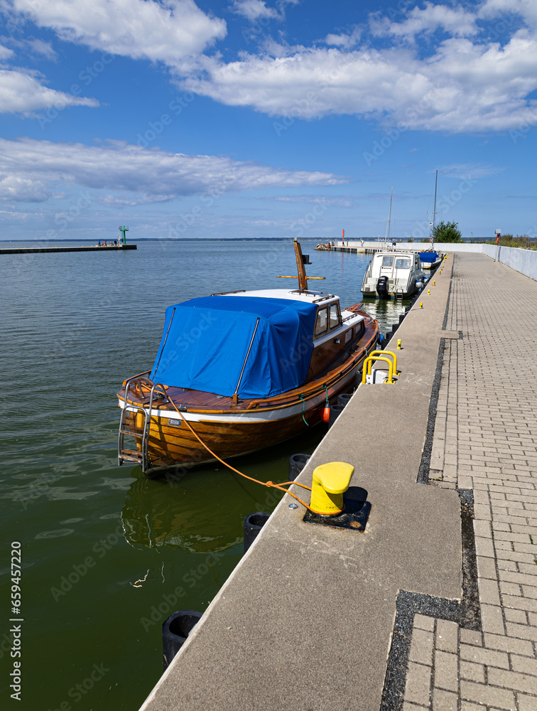 Boats in the port in Tolmick, Vistula Lagoon, northern Poland