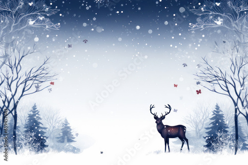 Festive Christmas Postcard with Snowflakes   Reindeer Pattern on White - Holiday Greeting Card