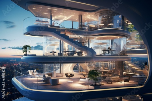 Contemporary high-rise workplace showcasing futuristic architecture. Generative AI