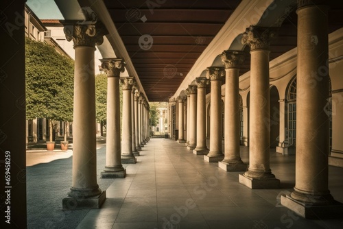Colonnade with arcades and Corinthian columns. Generative AI © Kato