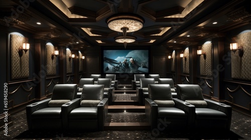 Private Home Theater with Plush Reclining Seats and State-of-the-Art Audio.