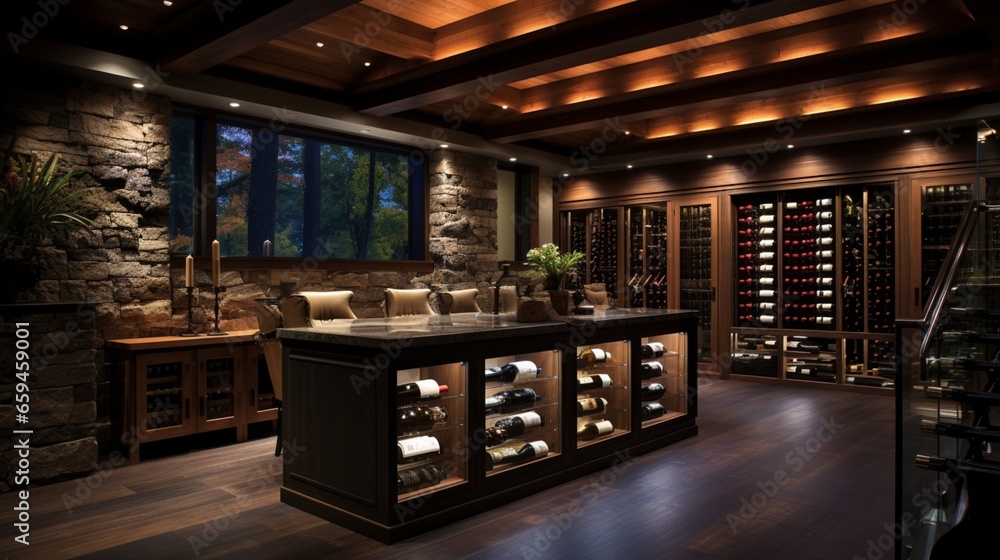 Stunning Wine Cellar Featuring Custom Racks and Mood Lighting. Stunning Wine Cellar Featuring Custom Racks and Mood Lighting.