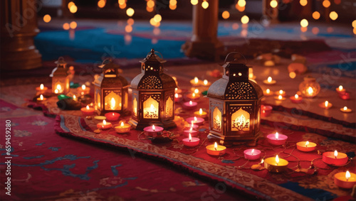 Happy Diwali - festival of lights colorful poster template design with decorative diya lamp
