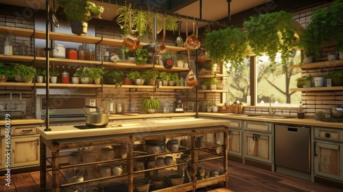 A chef-inspired kitchen complete with a personalized spice rack and an embedded herb garden.