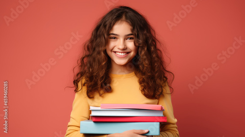 Happy teenage girl with books  photo