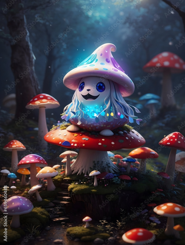 Enchanting Forests: A Symphony of Beautiful Nature and Mushroom Ghost, Ai Generated image Enchanting Forests: A Symphony of Beautiful Nature and Mushroom Ghost, Ai Generated image