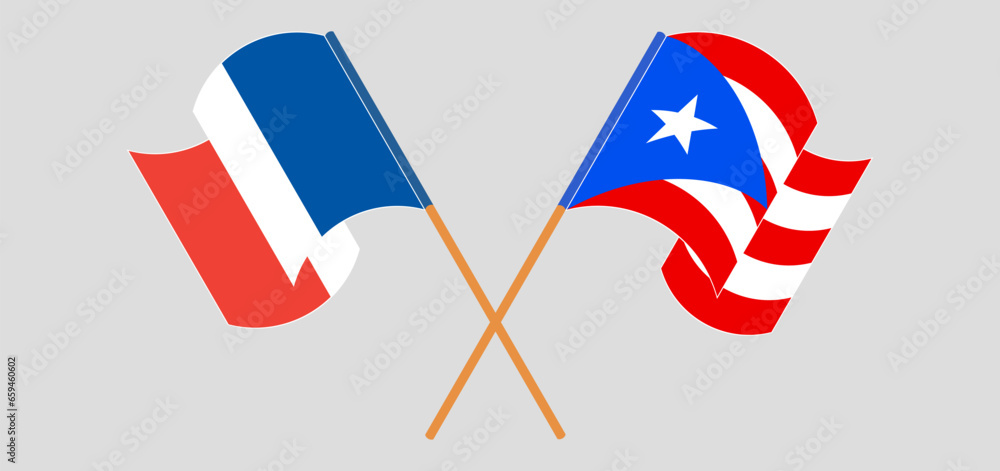 Crossed and waving flags of France and Puerto Rico Crossed and waving flags of France and Puerto Rico