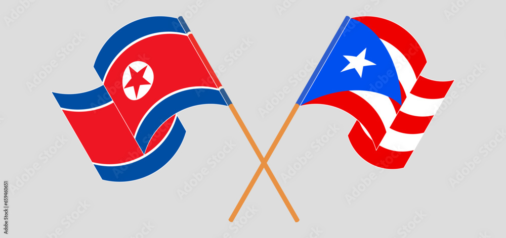 Crossed and waving flags of North Korea and Puerto Rico Crossed and waving flags of North Korea and Puerto Rico