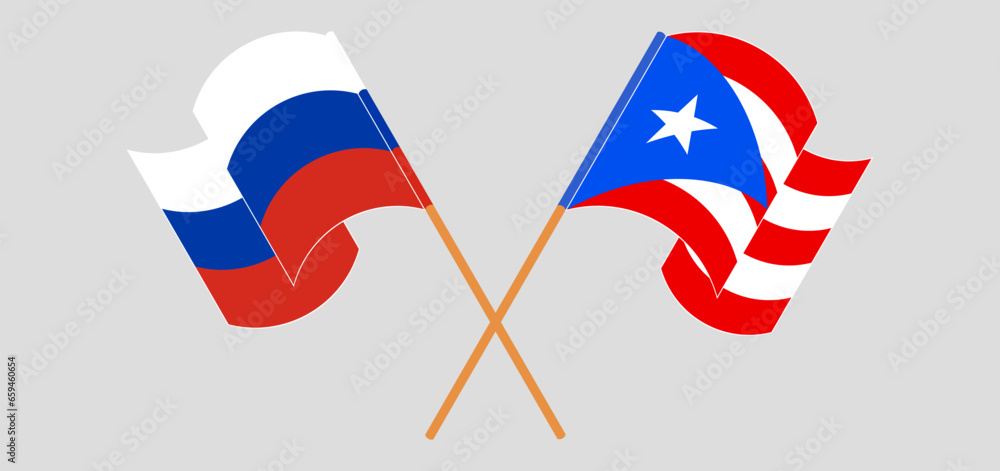 Crossed and waving flags of Russia and Puerto Rico Crossed and waving flags of Russia and Puerto Rico