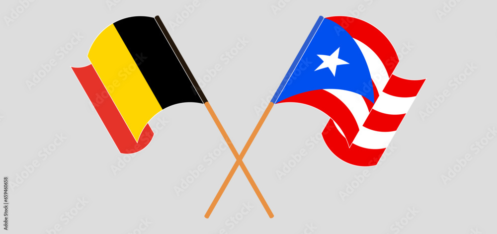 Crossed and waving flags of Belgium and Puerto Rico Crossed and waving flags of Belgium and Puerto Rico