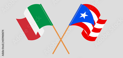 Crossed and waving flags of Puerto Rico and Italy
