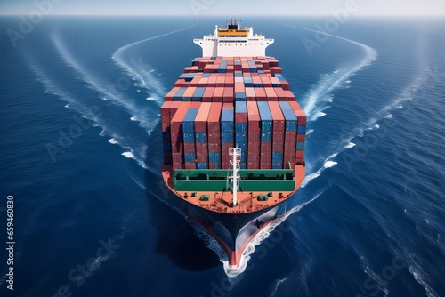 International Container Cargo ship in the ocean. Global business logistics, freight shipping, international trade, import, export. Container ship or cargo shipping business logistic import and export.