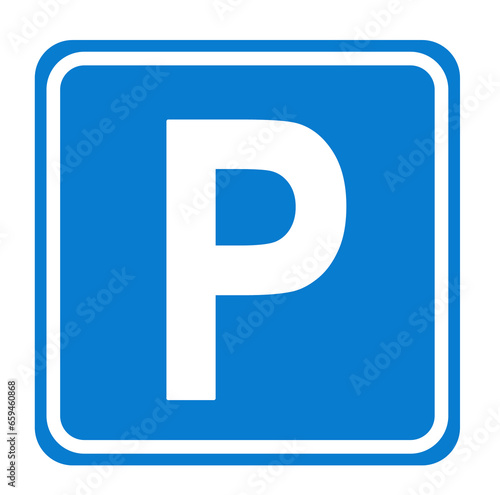 Illustration of a parking sign with a blue square