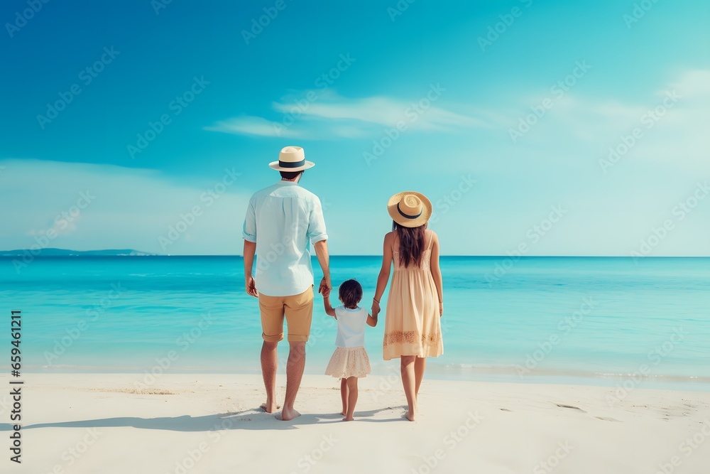 Happy family on the beach. Summer vacation travel. Happy family on the beach. Summer vacation travel.