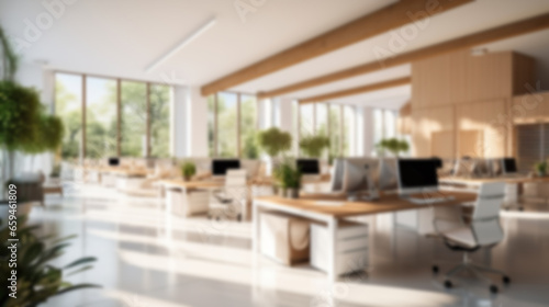 Blurred open space office interior background. Modern empty workspace design without partitions. © ShniDesign