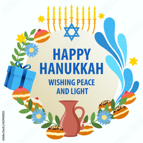 Vector illustration of Hanukkah decorative circle symbols and graphics for banner or greeting card