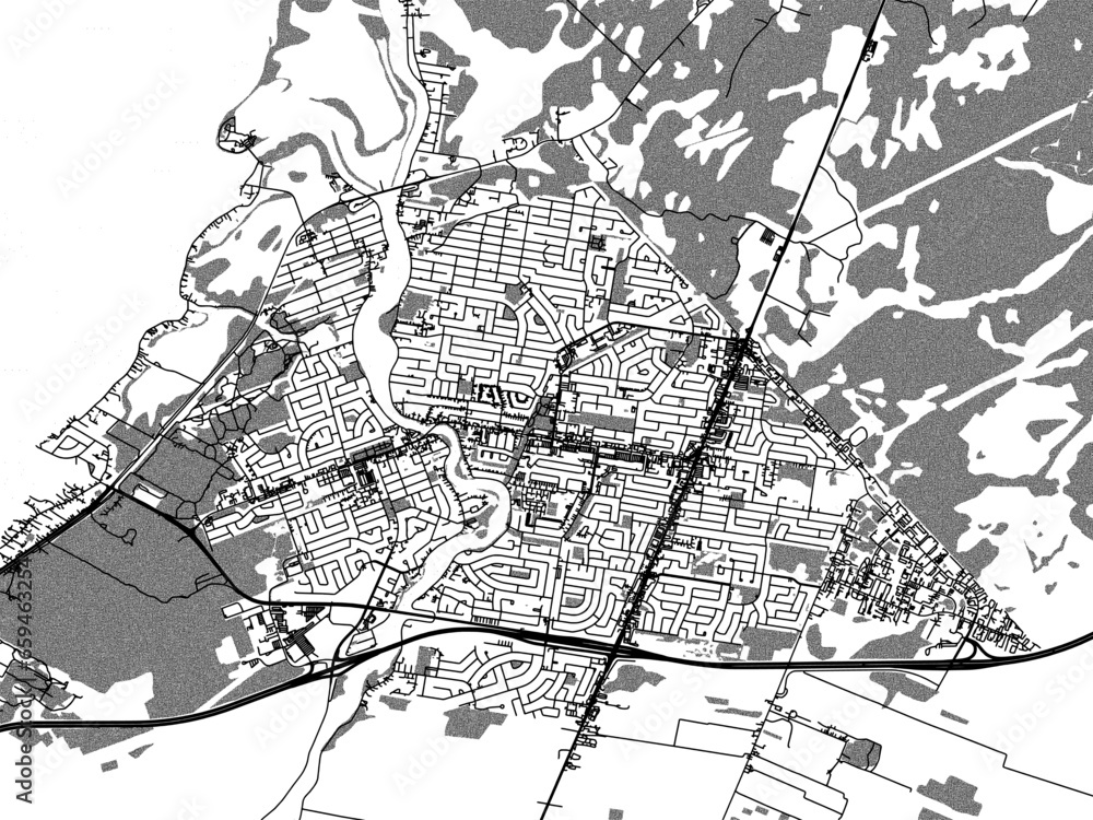 Greyscale vector city map of Châteauguay Quebec in Canada with with water, fields and parks, and roads on a white background. Greyscale vector city map of Châteauguay Quebec in Canada with with water, fields and parks, and roads on a white background.