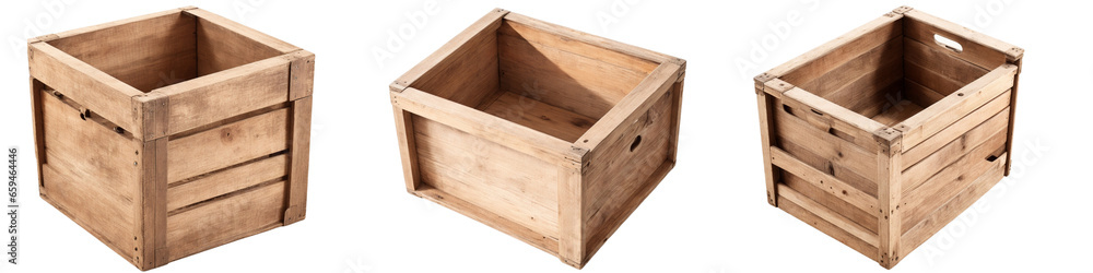 set of Old weathered wooden crate box isolated on transparent background set of Old weathered wooden crate box isolated on transparent background