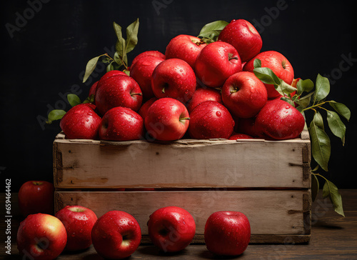 Nature's Bounty: Fresh Red Apples Amidst Bold Black Canvas