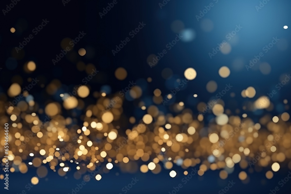 abstract background with Dark blue and gold particle, Christmas Golden light shine particles bokeh