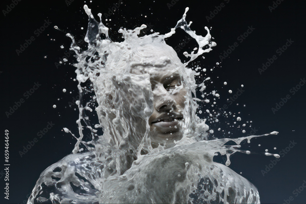 Fototapeta premium Fluid Elegance: A Human Figure Emerges from Dancing Water Splashes