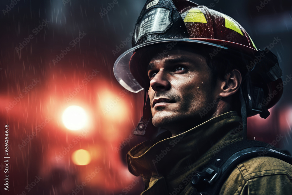 Fireman on fire close-up