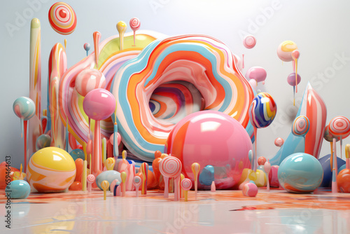Whimsical Wonders: Abstract Pink 3D Render Unfolds in Colorful Splendor