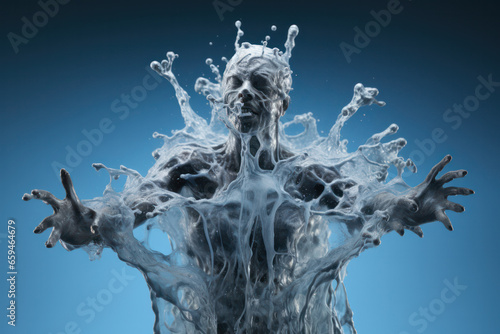 Fluid Elegance: A Human Figure Emerges from Dancing Water Splashes