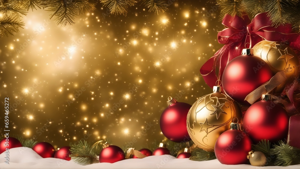 Christmas and New Year background with beautiful decorations. Merry christmas and happy new year concept. Christmas baubles and Christmas balls. With copy space for your advertisement