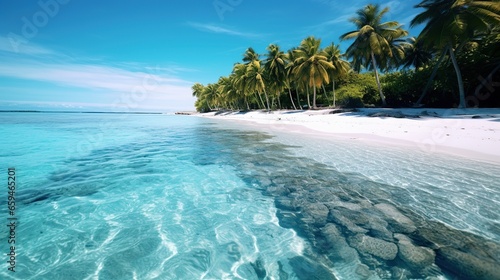 beach with white sand and beautiful palm trees