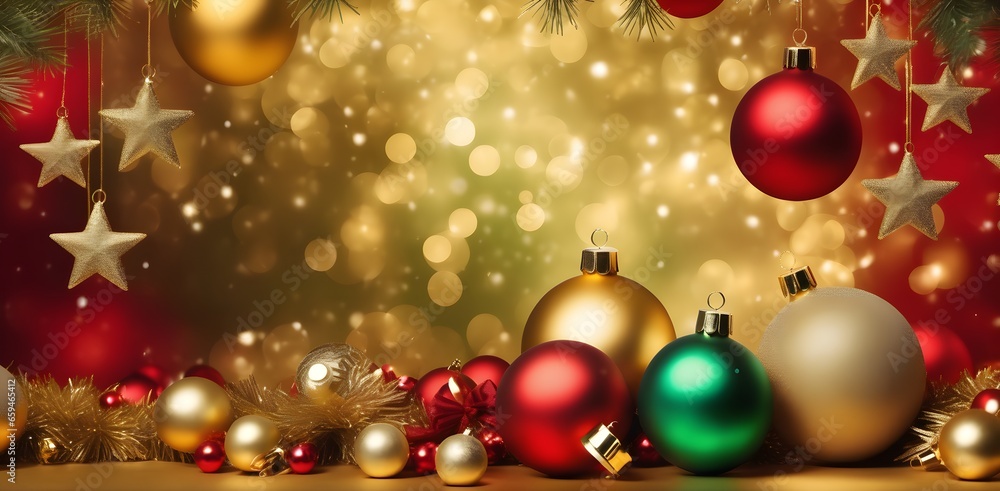 Christmas and New Year background with beautiful decorations. Merry christmas and happy new year concept. Christmas baubles and Christmas balls. With copy space for your advertisement Christmas and New Year background with beautiful decorations. Merry christmas and happy new year concept. Christmas baubles and Christmas balls. With copy space for your advertisement