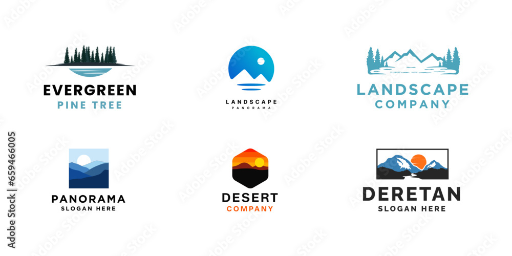 Simple modern landscape mountain logo design illustration