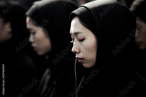 Asian woman in mourning at a funeral, shallow depth of field.Funeral Concept © Rudsaphon