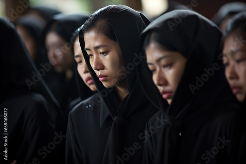 Asian woman in mourning at a funeral, shallow depth of field.Funeral Concept