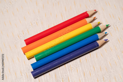 Close up of colorful crayons, LGBTQ（LGBTQ+） community flag colour, rainbow colours