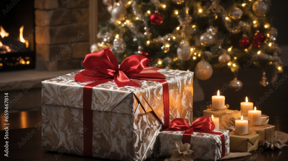 Christmas gift box under the Christmas tree