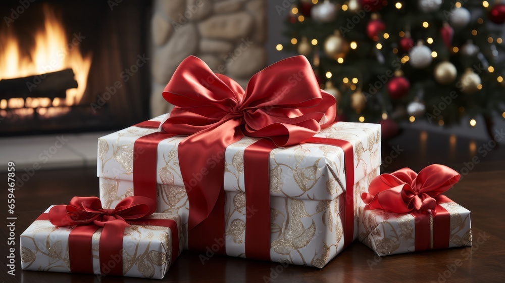 Christmas gift box under the Christmas tree Christmas gift box under the Christmas tree