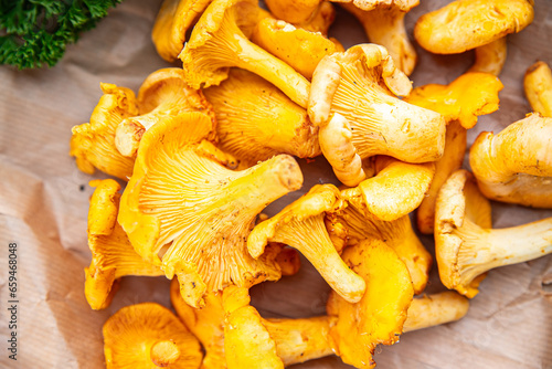 chanterelle mushroom tasty fresh chanterelles mushrooms food snack on the table copy space food background rustic top view 