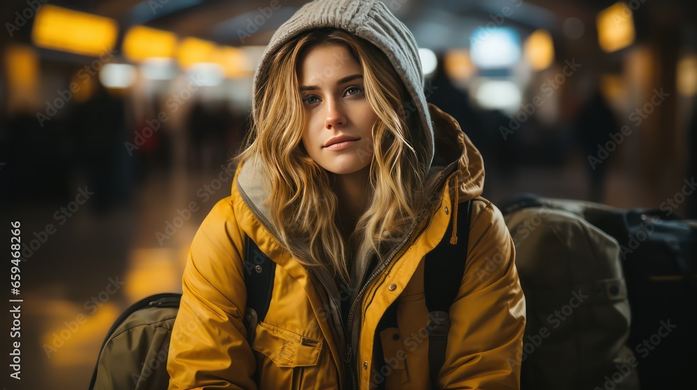 portrait of a woman waiting airport portrait of a woman waiting airport