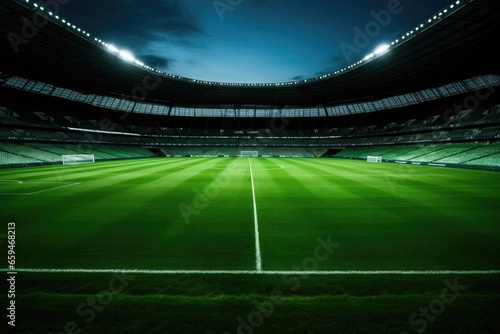 cinematic scene of an empty football stadium. 