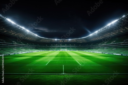 cinematic scene of an empty football stadium. 