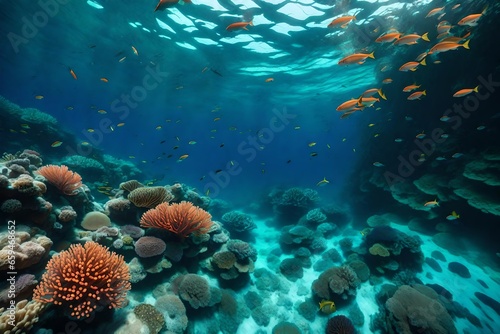 Landscape of the deep water and coral reefs. Lagoon of deep blue water © Stone Shoaib