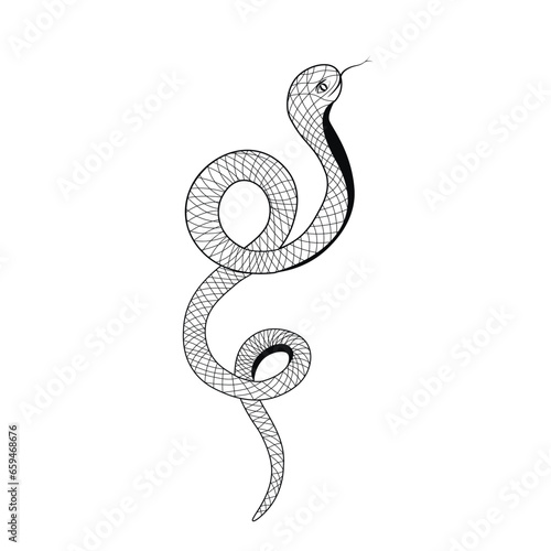 Tattoo snake. Vector stock illustration. Snake silhouette illustration. Black serpent. Isolated on a white background.